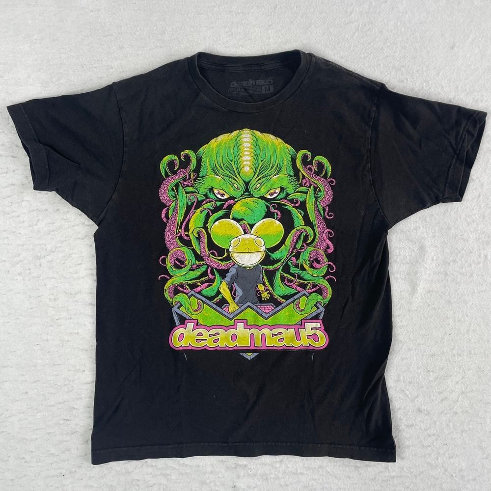 Deadmau5 Graphic T-Shirt Mens Medium Black Cthulhu Octopus EDM Music Tee